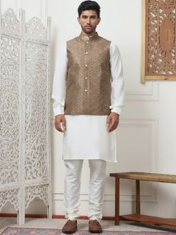 Jompers - Embroidered White Kurta with Pyjama and Nehru Jacket Set