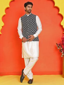 Jompers - Embroidered White Kurta with Pyjama and Nehru Jacket
