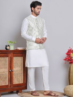 Jompers - Embroidered White Kurta with Pyjama and Nehru Jacket