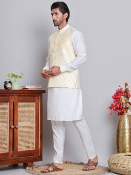 Jompers - Embroidered White Kurta with Pyjama and Nehru Jacket