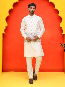 Jompers - Embroidered White Kurta with Pyjama and Nehru Jacket