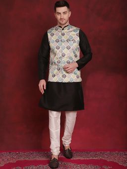 Jompers - Solid Black Kurta with Pyjama and Nehru Jacket