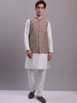 Jompers - Men White Kurta with Pyjama and Nehru Jacket