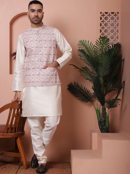 Jompers - Sequins White Kurta with Pyjama and Nehru Jacket