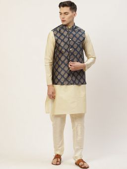 Jompers - Men Solid Yellow Kurta with Pyjama and Nehru Jacket
