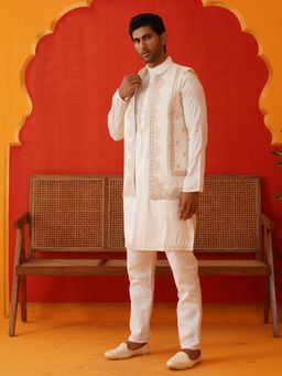 Jompers - Embroidered White Kurta with Pyjama and Nehru Jacket