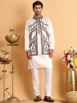 Jompers - Embroidered White Kurta with Pyjama and Nehru Jacket