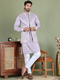 Jompers - Embroidered Purple Kurta with Pyjama and Nehru Jacket