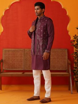 Jompers - Embroidered Purple Kurta with Pyjama and Nehru Jacket