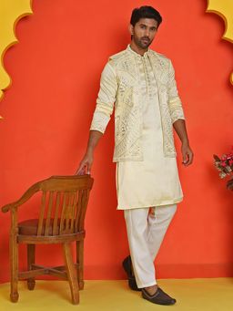 Jompers - Embroidered Yellow Kurta with Pyjama and Nehru Jacket