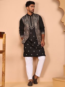 Jompers - Embroidered Black Kurta with Pyjama and Nehru Jacket