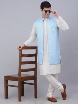 Jompers - Men White Kurta with Pyjama and Nehru Jacket