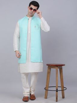 Jompers - Men White Kurta with Pyjama and Nehru Jacket
