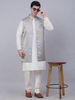 Jompers - Men White Kurta with Pyjama and Nehru Jacket