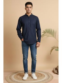 TATTVA - Polka Dots Printed Super Short Blue Kurta
