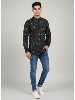 TATTVA - Men Geometric Woven Design Super Short Black Kurta