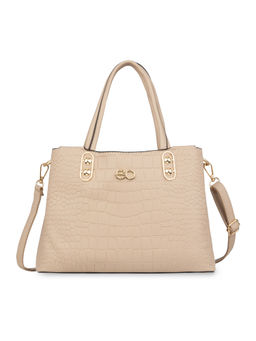 E2O - Croc Structured Beige Satchel Handbag for Women