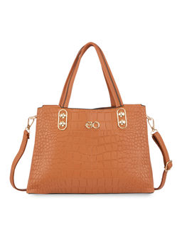 E2O - Croc Structured Orange Satchel Handbag for Women