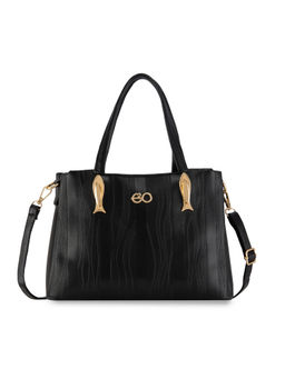 E2O - Croc Structured Black Satchel Handbag for Women