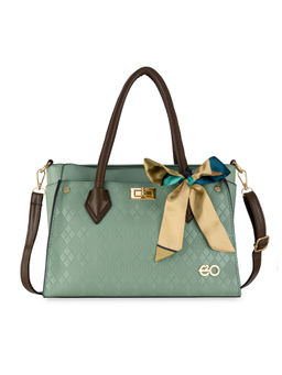 E2O - Textured Structured Green Satchel Handbag for Women