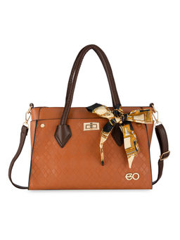 E2O - Textured Structured Orange Satchel Handbag for Women