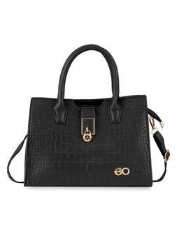 E2O - Croc Structured Black Satchel Handbag for Women