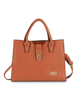 E2O - Croc Structured Orange Satchel Handbag for Women