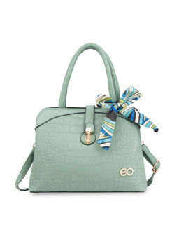 E2O - Croc Structured Green Satchel Handbag for Women