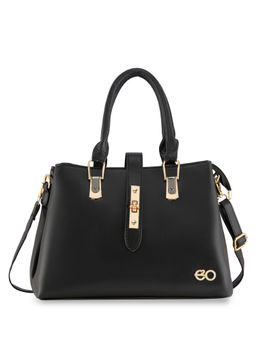 E2O - Solid Pattern Structured Black Satchel Handbag for Women