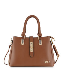 E2O - Solid Pattern Structured Brown Satchel Handbag for Women
