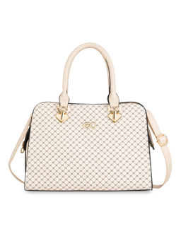 E2O - Geometric Printed Structured Beige Satchel Handbag Foe Women