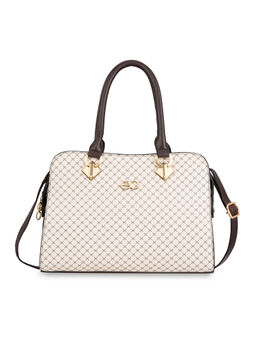 E2O - Geometric Printed Structured White Satchel Handbag Foe Women