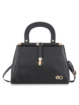 E2O - Croc Structured Black Satchel Handbag for Women