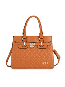 E2O - Quilted Pattern Orange Satchel Handbag for Women
