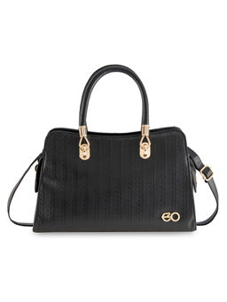 E2O - Textured Pattern Black Satchel Handbag for Women