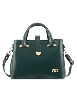 E2O - Solid Pattern Metallic Detailing Green Satchel Handbag for Women