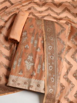 MEENA BAZAAR - Women Chanderi Orange Floral Unstitched Kurta with Pant and Dupatta