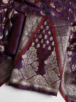 MEENA BAZAAR - Women Purple Floral Unstitched Kurta with Pant and Dupatta