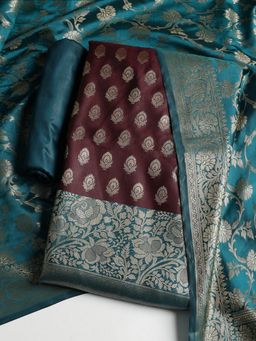 MEENA BAZAAR - Women Chanderi Purple Floral Unstitched Kurta with Pant and Dupatta