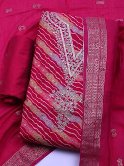 MEENA BAZAAR - Women Cotton Multi Color Embroidered Unstitched Kurta with Pant and Dupatta