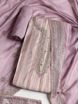 MEENA BAZAAR - Chanderi Pink Embroidered Unstitched Kurta with Pant and Dupatta