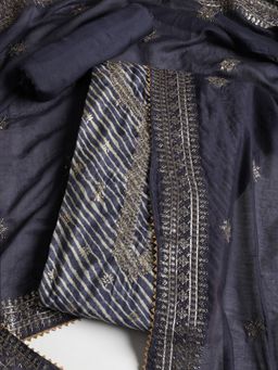 MEENA BAZAAR - Women Chanderi Multi Color Embroidered Unstitched Kurta with Pant and Dupatta