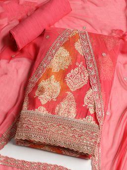 MEENA BAZAAR - Women Muslin Pink Embroidered Unstitched Kurta with Pant and Dupatta
