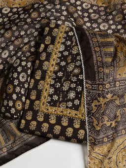 MEENA BAZAAR - Women Cotton Yellow Floral Unstitched Kurta with Pant and Dupatta