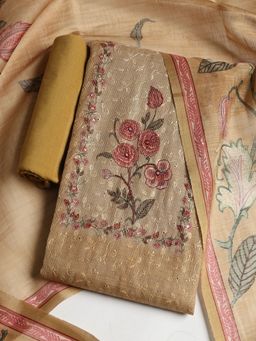 MEENA BAZAAR - Women Chanderi Yellow Floral Unstitched Kurta with Pant and Dupatta