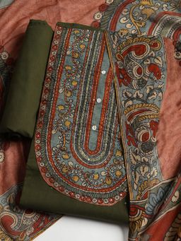 MEENA BAZAAR - Women Green Floral Unstitched Kurta with Pant and Dupatta