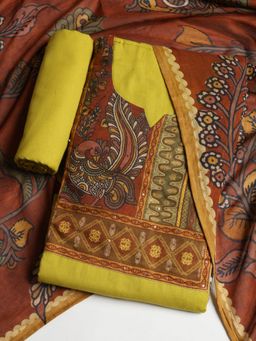 MEENA BAZAAR - Women Cotton Yellow Floral Unstitched Kurta with Pant and Dupatta