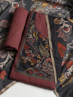 MEENA BAZAAR - Women Cotton Purple Floral Unstitched Kurta with Pant and Dupatta