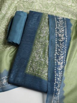 MEENA BAZAAR - Women Chanderi Blue Floral Unstitched Kurta with Pant and Dupatta