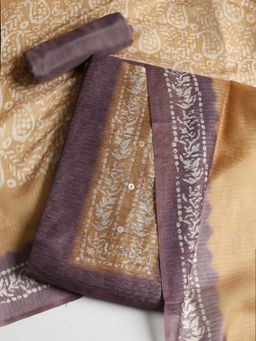 MEENA BAZAAR - Women Chanderi Purple Floral Unstitched Kurta with Pant and Dupatta